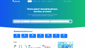 Screenshot of the Livvie plant-based business and event directory